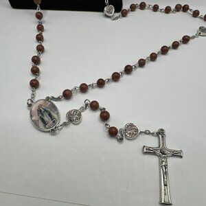 Goldstone 6mm Beads  Miraculous Mary Madonna Cross Heart Metal Beads Rosary